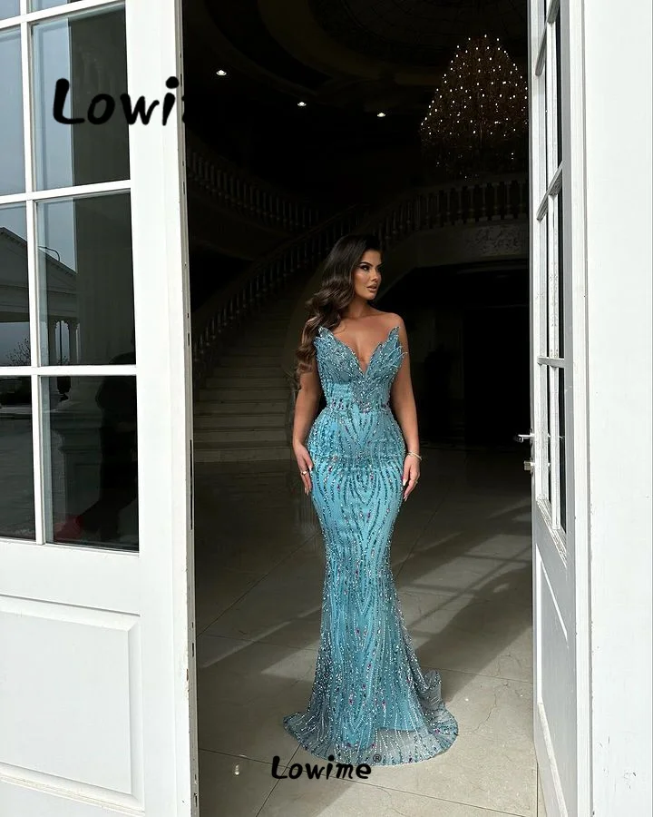 Aso Ebi Crystals Mermaid Prom Dress Shiny Sequined Beaded Evening Dress Arabic Party Second Reception Birthday Dresses Wedding