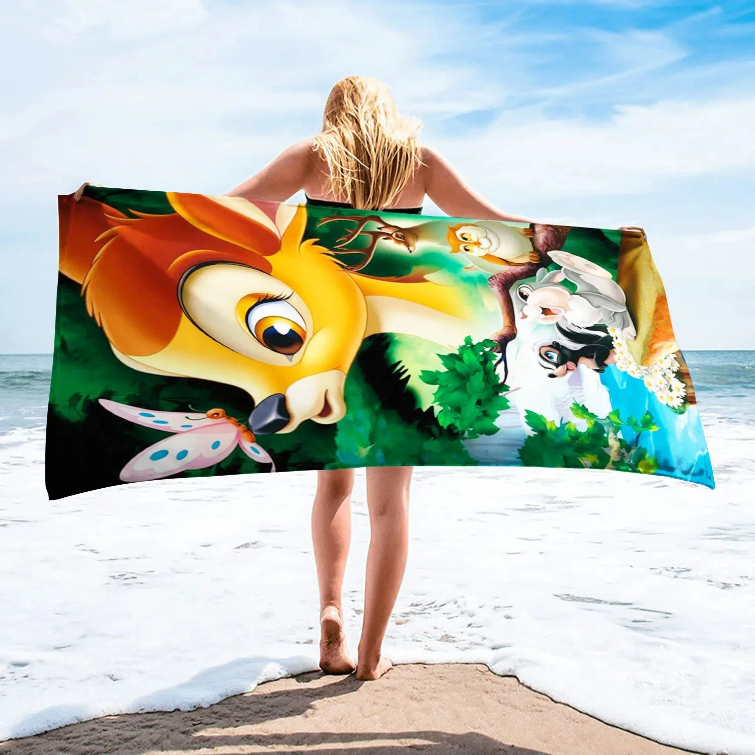 Bambi Printed Cartoon Shower Large Microfiber Beach Towel for Women, Travel Picnic Pool, Cute Bathroom quick dry Towel for adult