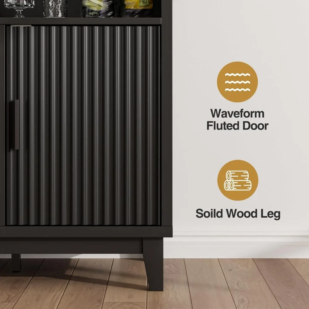 充電ステーション付きモダンな溝付きコーヒーバーキャビネット、幅47.2インチのリカーキャビネット、取り外し可能なワインラックとグラスホルダー付き