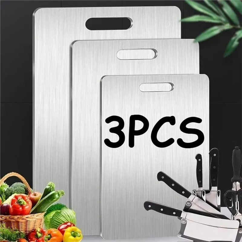 AEE2-3Pcs Stainless Steel Cutting Board Set Premium Rustproof Friendly Dishwasher Safe Hygienic Kitchen Essential