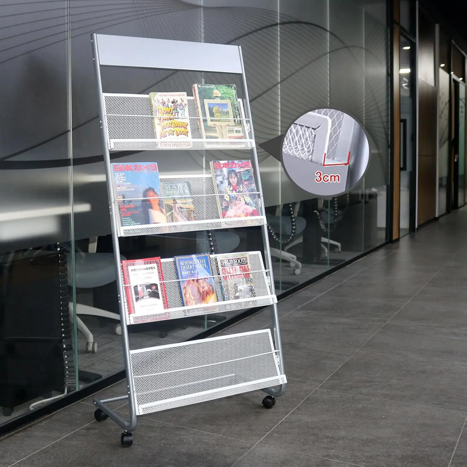 4-Tier Iron Magazine Rack for Brochures, Documents in Offices, Malls, Exhibitions