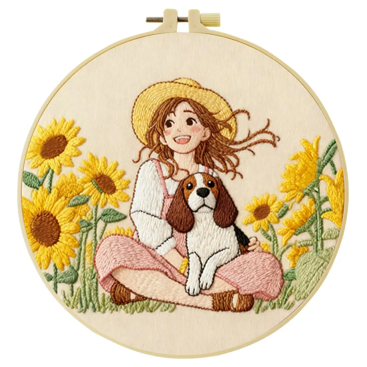 1 Stück 20X20CM/15X15CM 7,87/6,3 Zoll Mädchen und Hund Stickerei Starter-Kit DIY-Kit DIY-Stickerei-Set Handarbeiten Heimdekoration – Detail 3