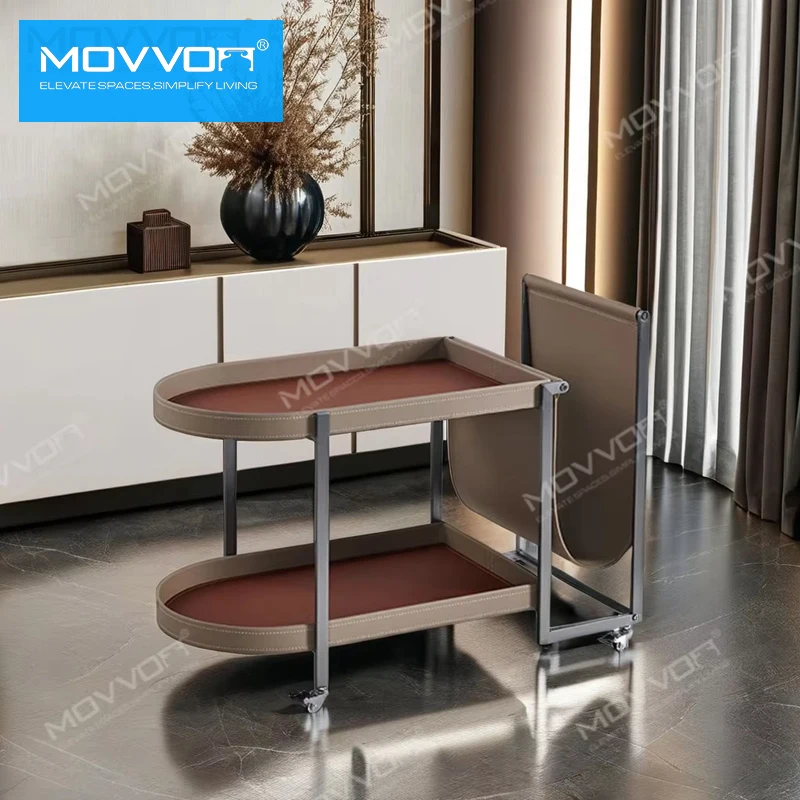 

Modern Design Metal Leather Trolley with Removable Wheel for Hotel or Living Room As Coffee Table Bookshelf or Entry er