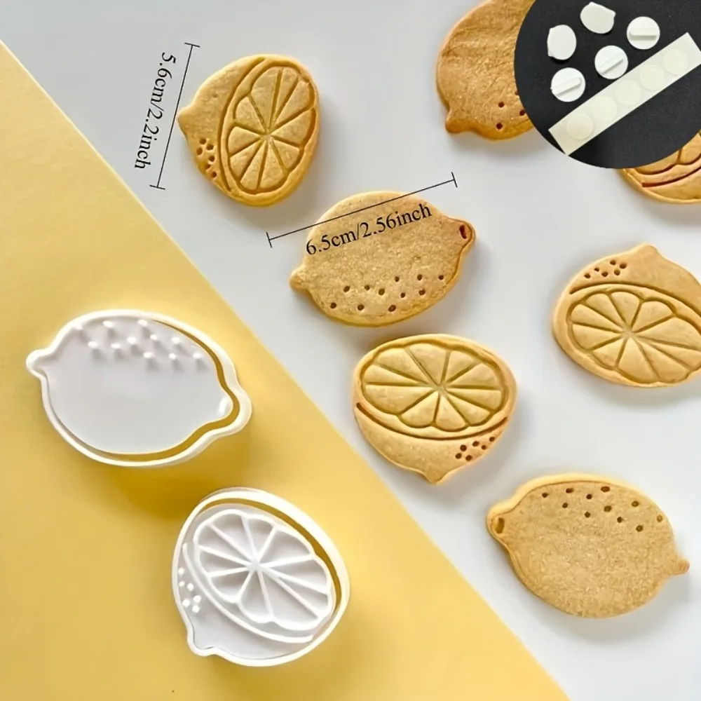 2Pcs Lemon Cookie Cutter Set, Fruit-Shaped Biscuit Stamp & Embosser, Hand-Pressed Mold for Cookies, Fondant & Baking Gadgets