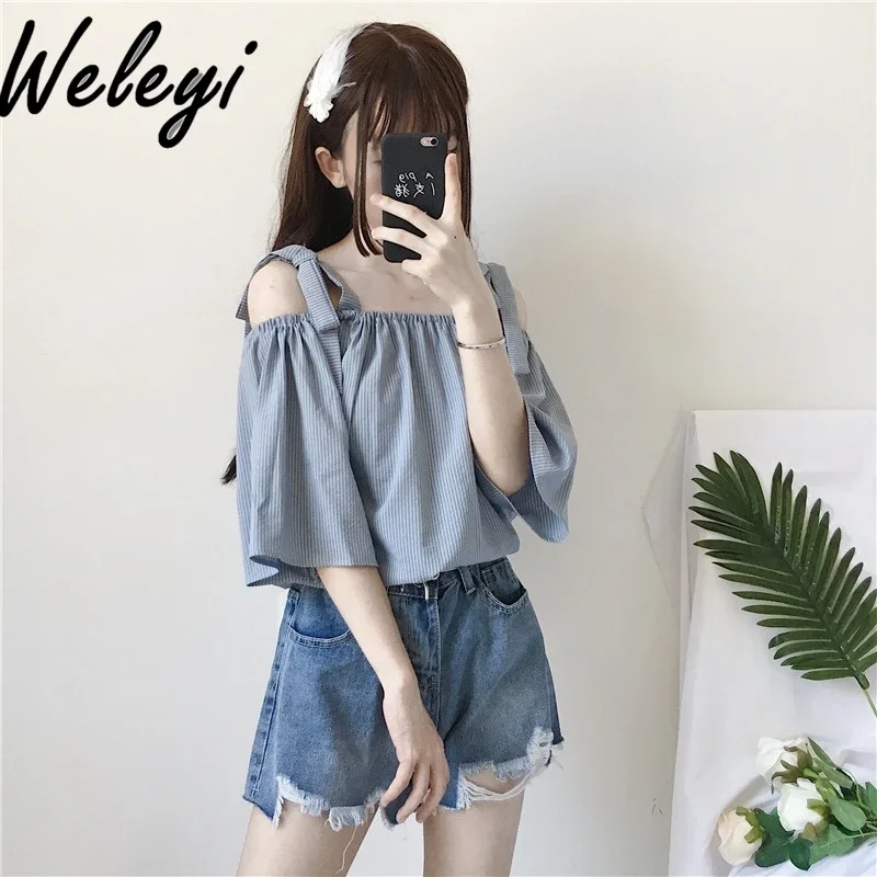 

Cute Jirai Kei Blusa Feminina Poleras 2024 Spring/Summer Off Shoulder Lace Up New Sweet Soft Girl Academy Style Fashion Camisas