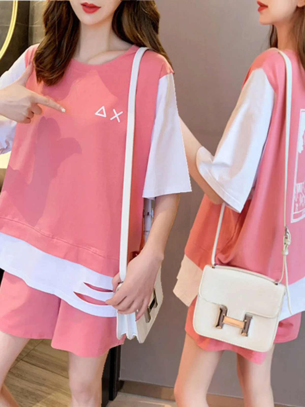 Loose Casual Women's Short Sleeve Two-Piece Set Summer New Style Slimming Student Shorts Sports Suit Big Size Fashion