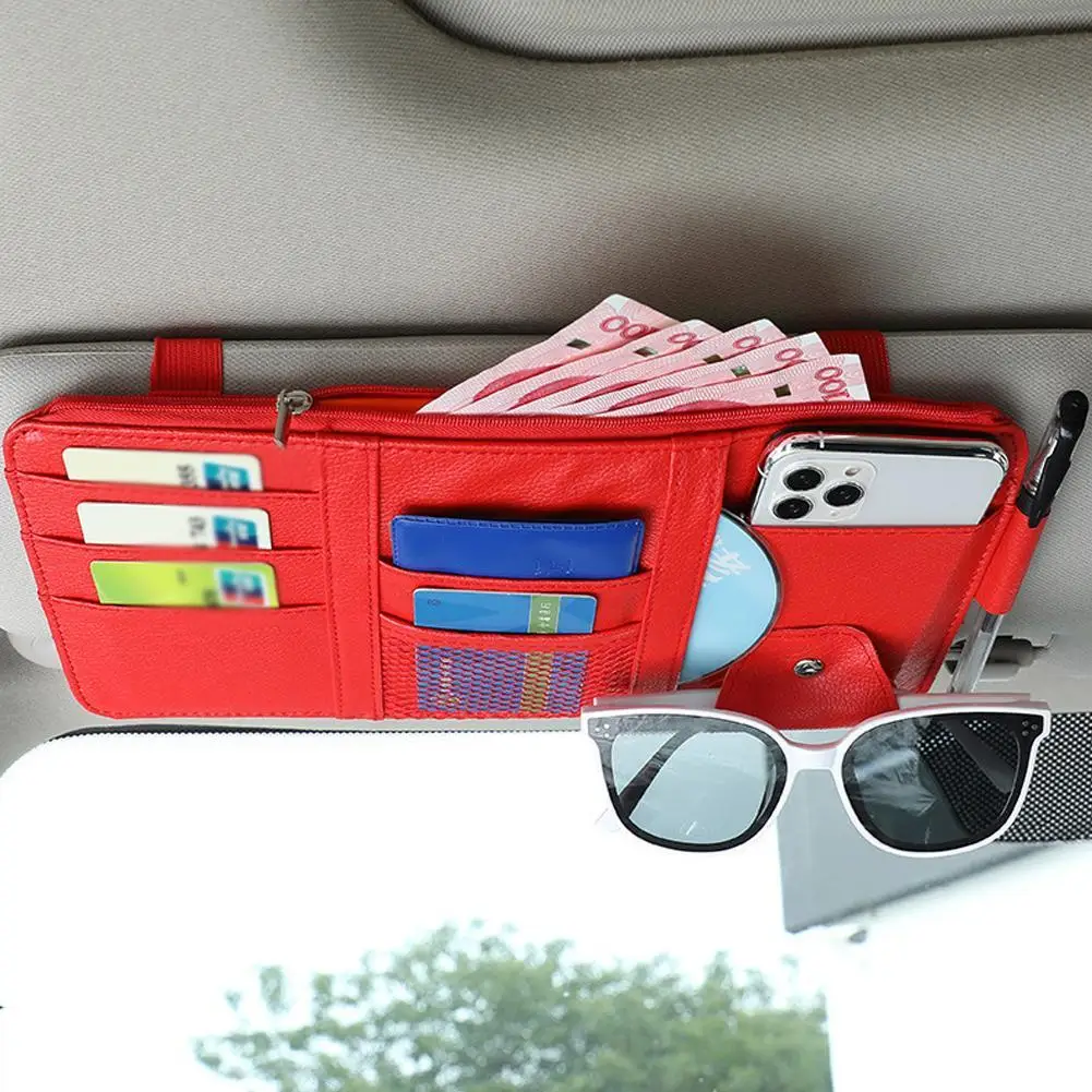 Car Organizer Light Barrier Car Sun Visor Organizer Clip Sunshade Storage Bag Zipper Sunglasses Pen Card Small Files Bracket ﻿