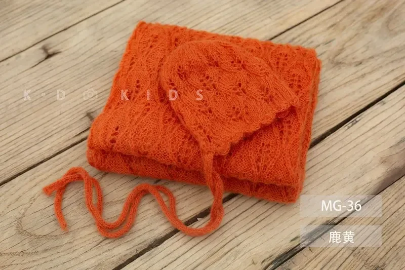 Conjunto de envoltura de sombrero para niña recién nacida, manta de utilería para fotografía de bebé + gorro de punto de Mohair, lana elástica para