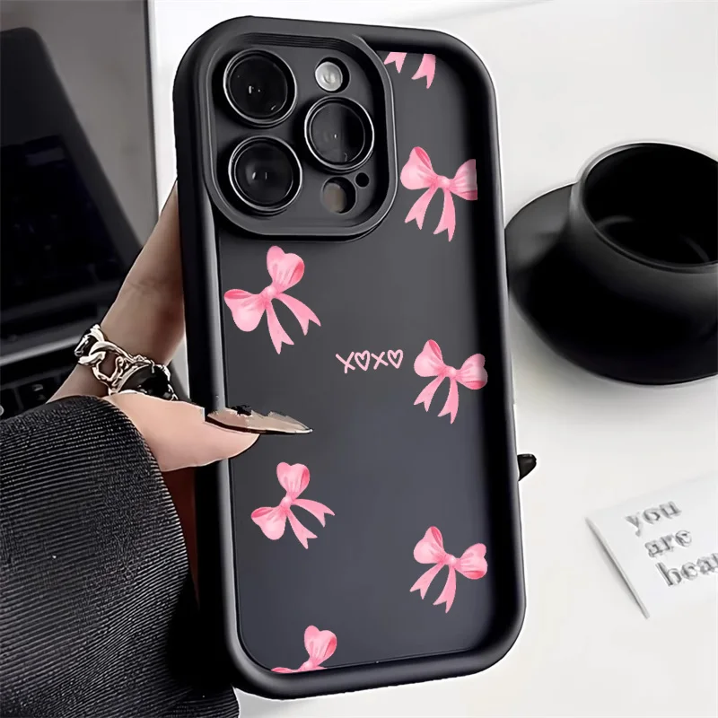 

Cute Pink Bowknot Bow Phone Case For iPhone 11 Case iPhone 13 14 15 12 17 16 Pro Max X XR XS 7 8 Plus SE Protective Cover Funda