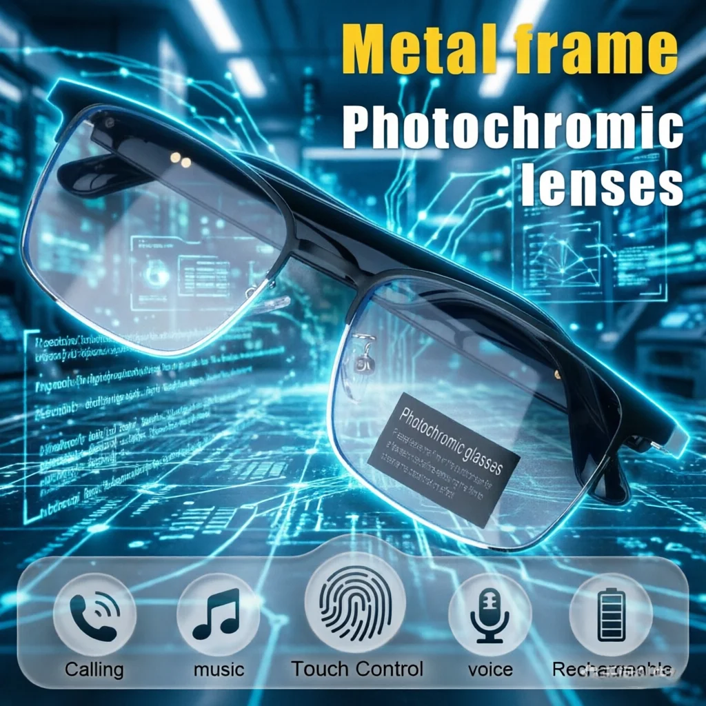 

AI Smart Glasses Dual Touch Control Color-changing Lenses Metal Frame Wireless Bluetooth Headset Call Sunglasses