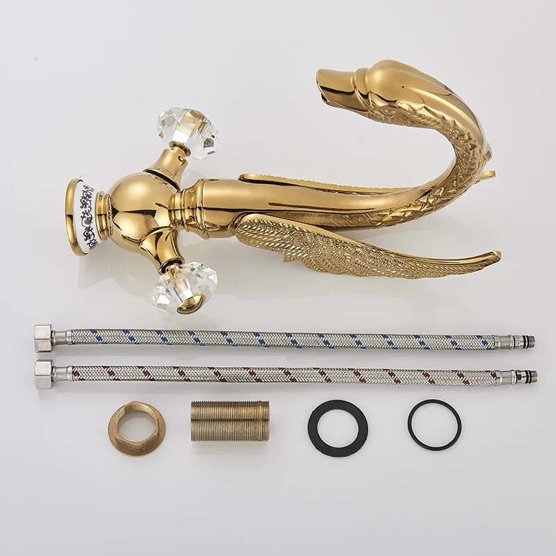 

Vidric Luxurious Gold Bathroom Basin Faucet Brass Deck Mounted White Mixer Taps Short Hot And Cold Mixer Tap