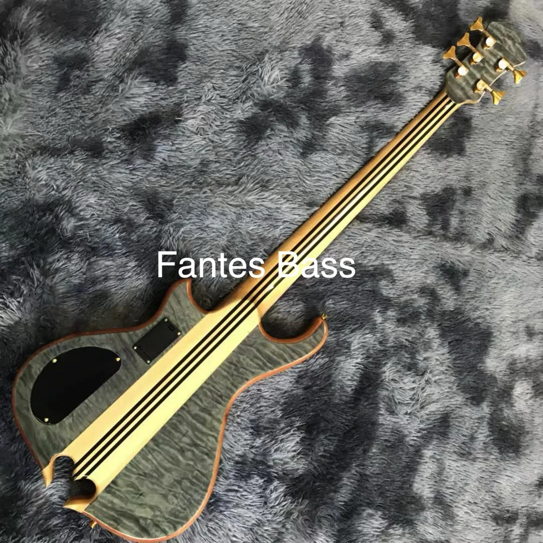 Custom Alem Flamed Maple Top Cut Heart Body Bottom 5 Strings Electric Guitar Bass - view 3