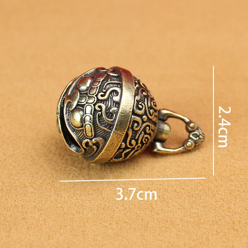 1PC Vintage Brass Keychain Chinese Good Luck Pure Copper Gluttonous Bell Car Key Chain Pendant Small Pendant Men And Women