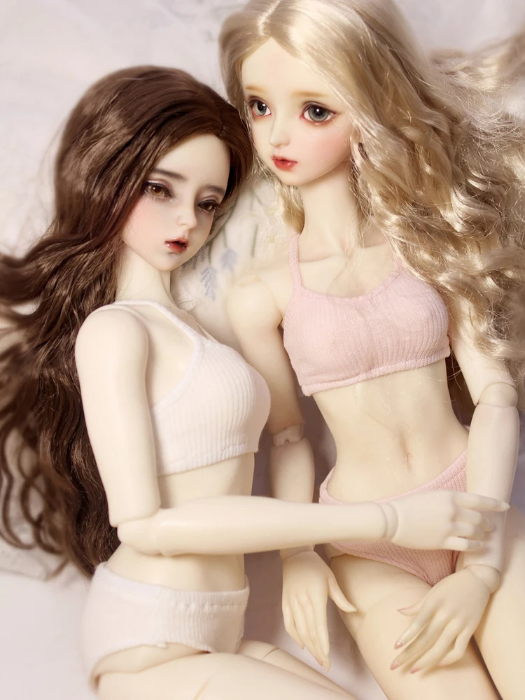 D10-P081 Children Toy BJD DD SD MSD 1/4 1/3 Doll's Clothes White Pink Threaded lingerie 2Pcs/Set
