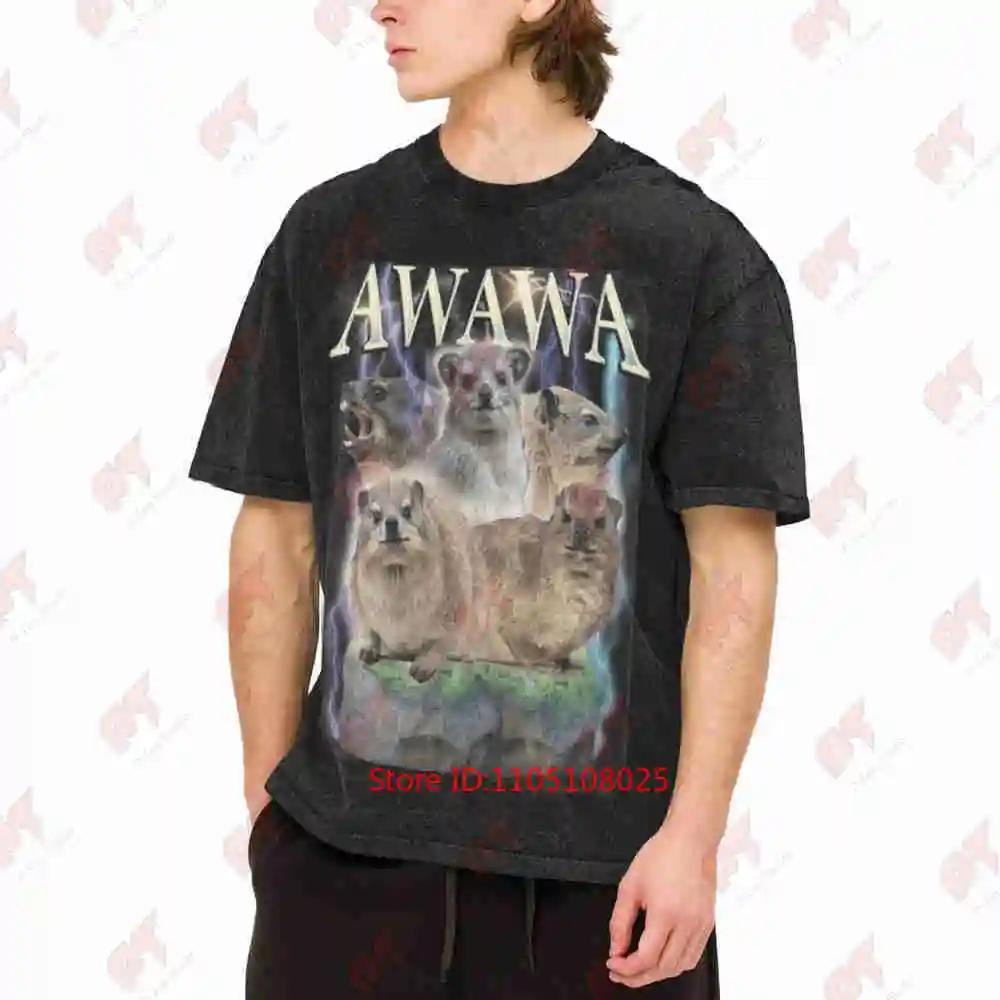 The Hyrax Awawa Epic Meme Funny Animals Vintage Washed Tee Pure Cotton T-Shirt
