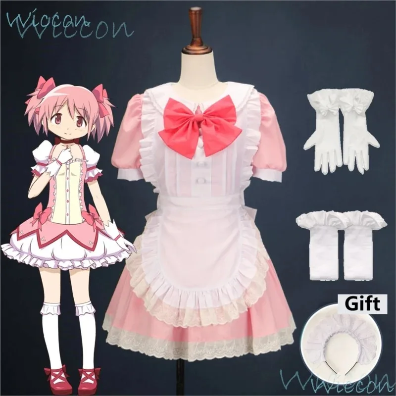 

Костюм для косплея Cafe Maid, аниме, розовый парик, Puella Magi Madoka Magica, милое кавайное платье, униформа для вечеринки на Хэллоуин, наряд для женщин и девочек;