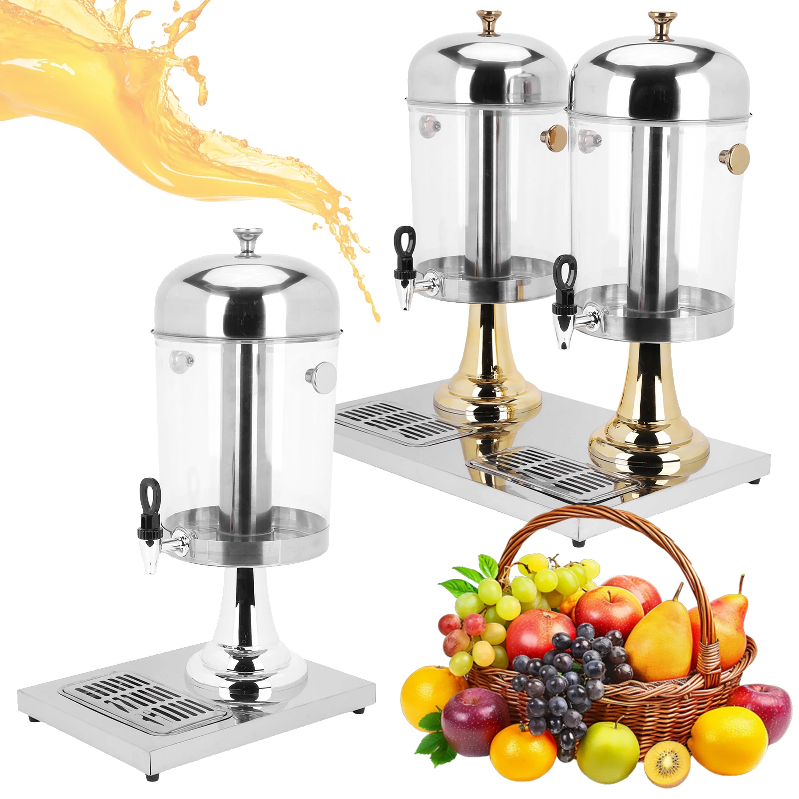 

Диспенсер для напитков объемом 2,1/4,2 галлона с подставкой, контейнером для льда и поддонами из нержавеющей стали для пива, воды, лимонада