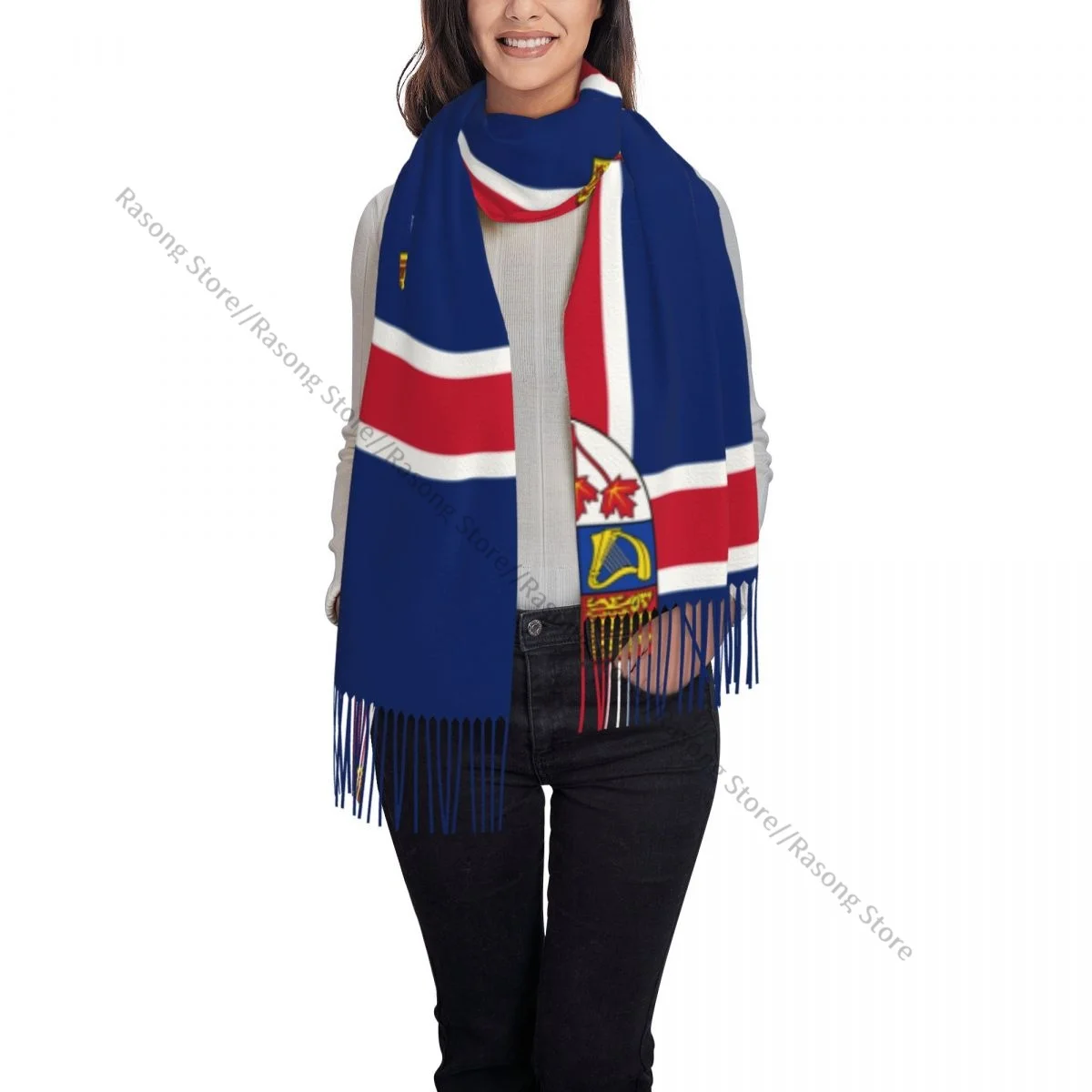 Lenço de borla grande 196*68cm pashmina inverno quente xale envoltório bufanda bandeira feminina do reino de canadá cachecóis de caxemira