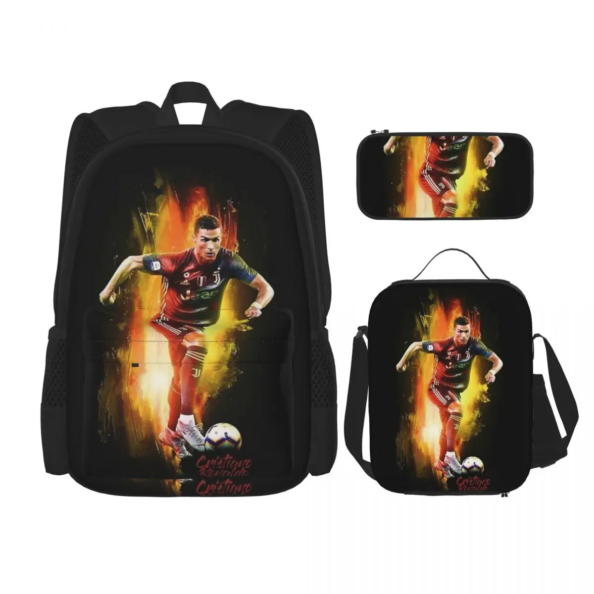 

Ronaldo Wallpaper Backpacks Boys Girls Bookbag Children School Bags Cartoon Kids Rucksack Lunch Bag Pen Bag Three-Piece Set