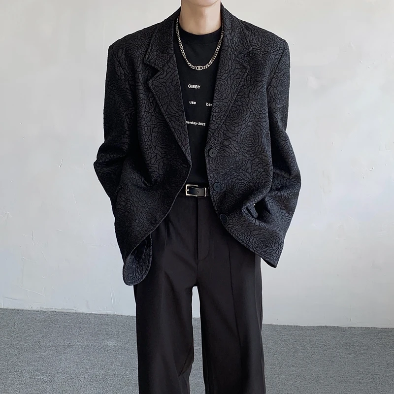 

Spring Season Men's Padded oulder Suit Jaet Floral Pring Rose Pattern Trendy Casual Sle Regular Sve Length Loose Fit