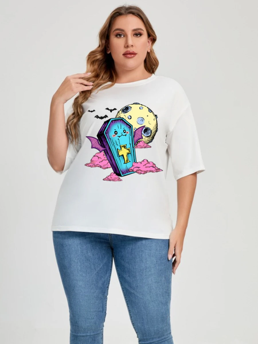 150 كجم 5XL 6XL حجم كبير أسود أبيض تي شيرتات قطن للنساء الصيف عادية المرأة تي شيرت كبير الحجم طباعة علامة مميزة لطيف القمم