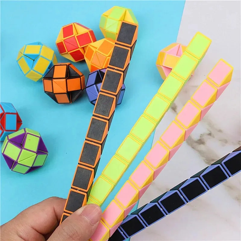 6Pcs/sets Folding Magic Snake Ruler Puzzle Antistress Cube Educational Toy Kids Birthday Party Favors Goodie Bags School Reward