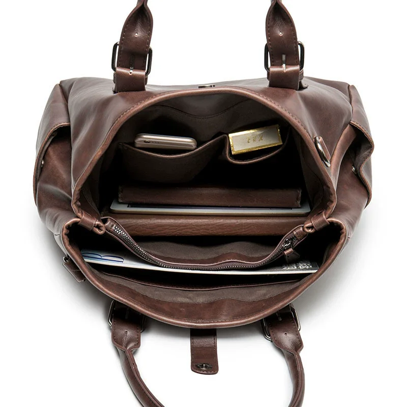 Men Leather Briefcase Vintage Laptop Handbag Casual Shoulder Bag Large Capacity Messenger for Macbook 13''16''