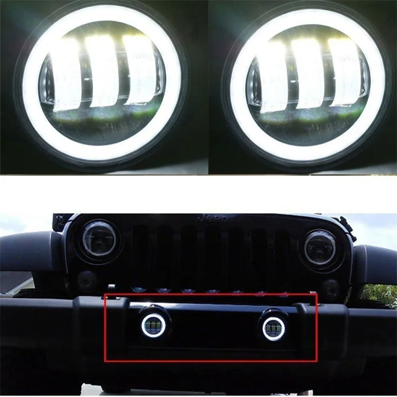 

Led Fog Light Round 4 Inch Aluminium 30W White Halo Ring Angel Eyes & White DRL Bulb Angle Eyes For Lada Jeep Wrangler Fog Lamps