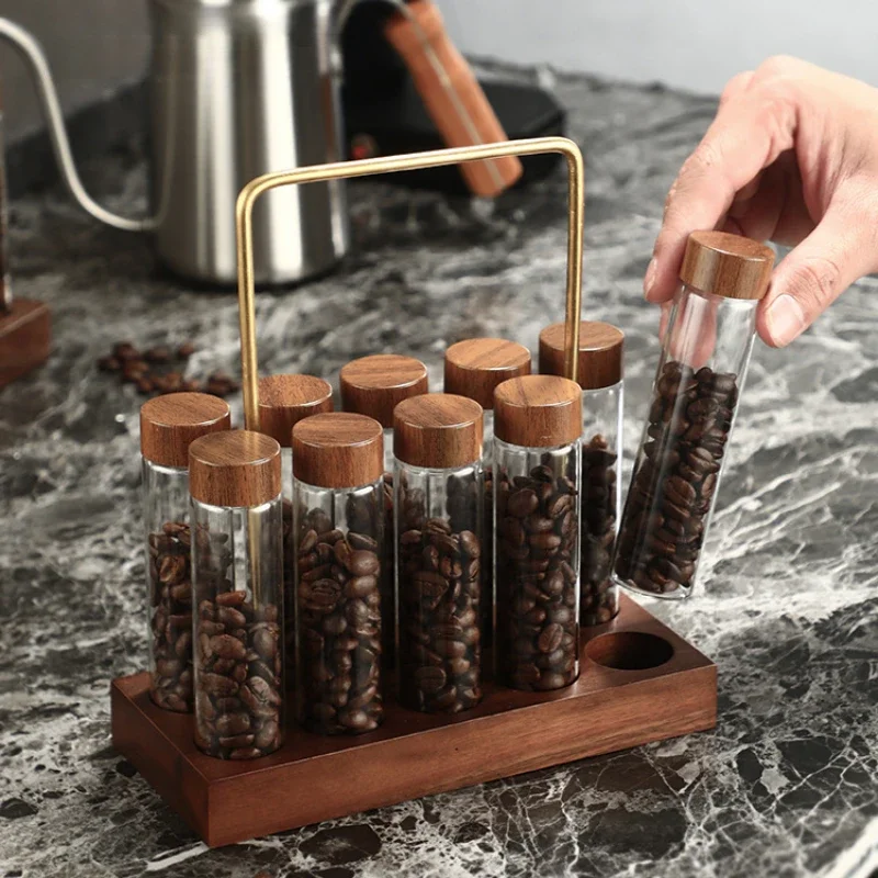 

Coffee Bean Storage Container Dispensing Bottle Single Tube Storage Coffe Accessories Glass Test Tube Display Stand Sealed