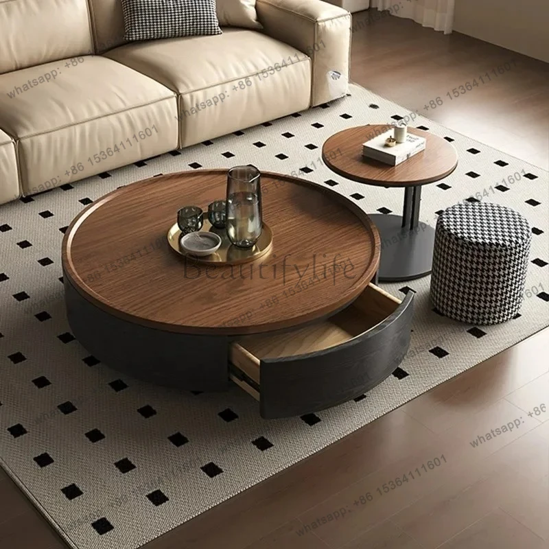

Retro round coffee table living room small apartment medium ancient style walnut color round coffee table