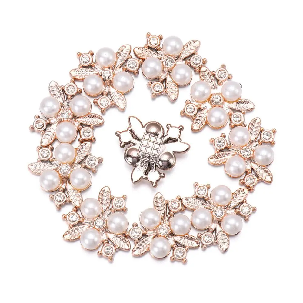 

10PCS Sparkling Crystal Flower-shaped Pearl Button Rhinestone Buttons Headwear Clip Pearl Hairpins