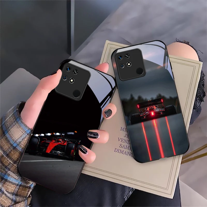 Black racing car For Xiaomi Mi 9 SE 12 12T 13 13T 14 14T Pro 11 A3 A2 6X Pocophone F1 10T Lite 5G Mix 2S Black glass phone case view 2