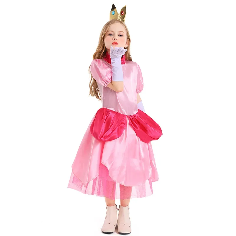 Umorden 3-12Y Kids Child Girls Pink Peach Princess Costume Dress Fairy Tales Cosplay Purim Party Halloween Costumes Clothing