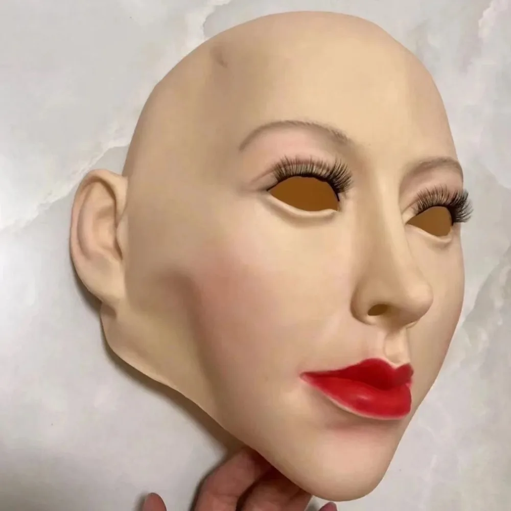 

Cosplay beautiful woman mask love girl all-inclusive headgear male to female pseudo-female products, latex props live broadcast