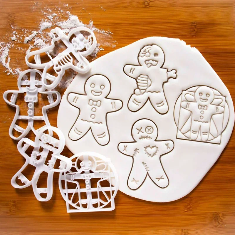 NEW Halloween Gingerbread Man Cookie Cutter Mold Hollow Bat Spider Fondant Embossing Stamp Baking Molds for Halloween Party