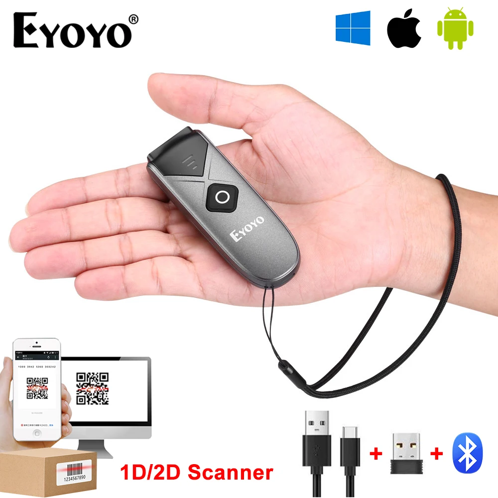 Eyoyo Mini Portable 1D 2D Bluetooth Barcode Scanner QR Code Screen Image Reader PDF417 Data Matrix USB Wired Scanning 2.4G Dongl