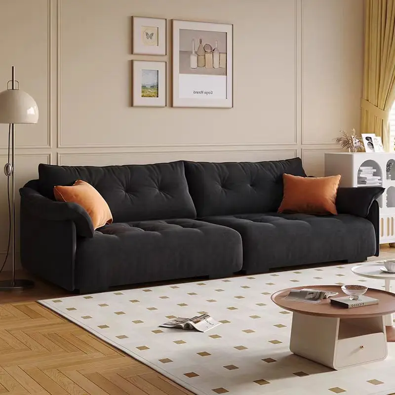 

-For Modern Luxury European Design Sofa for Apartment Black Velvet Sofas With Pillows for Living Room Home Villa&