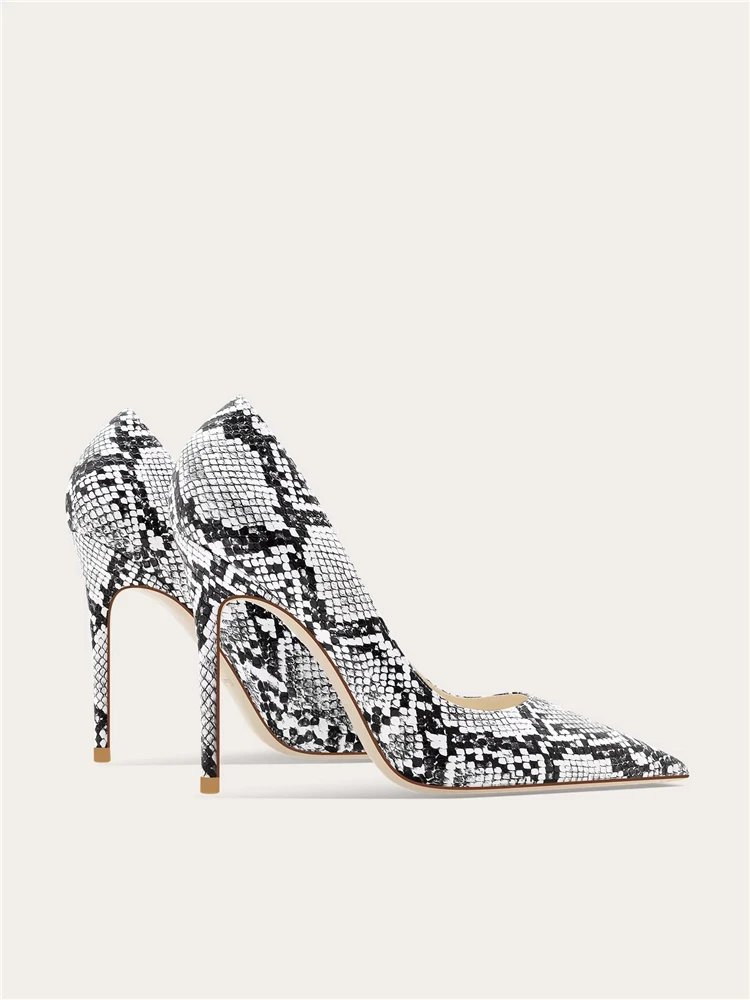 Spring new pointed toe shallow snake pattern leather wedding shoes banquet large size small size thin heel high-heled women shoe