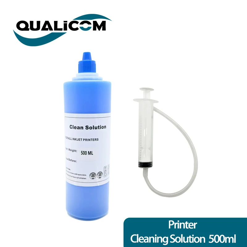 Qualicom Universal Printer Cleaning Solute, compatível com Epson, Brother, HP, Impressoras CANON, Cabeça de Impressão HP Inkjet, 500ml