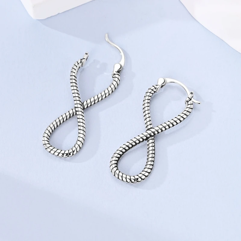 925 فضة أقراط النساء تألق الأفعى لا نهاية لها تويست انخفاض القرط لهدايا مجوهرات الزفاف الذكرى