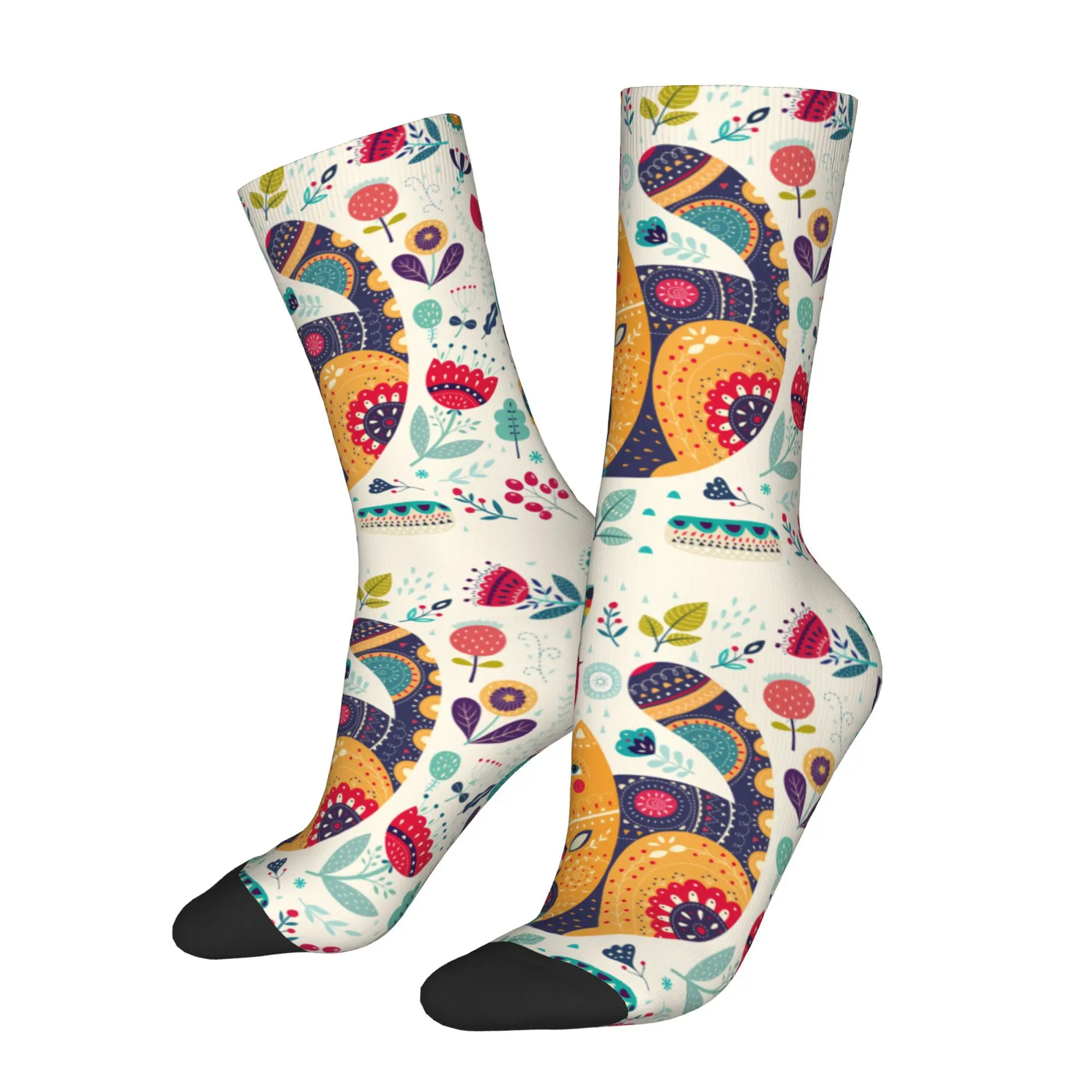 1pc Cat Bird and Flowers Art  Printed Men's Socks Novelty Hip Hop Harajuku Pattern Crew Sock Casual Gift
