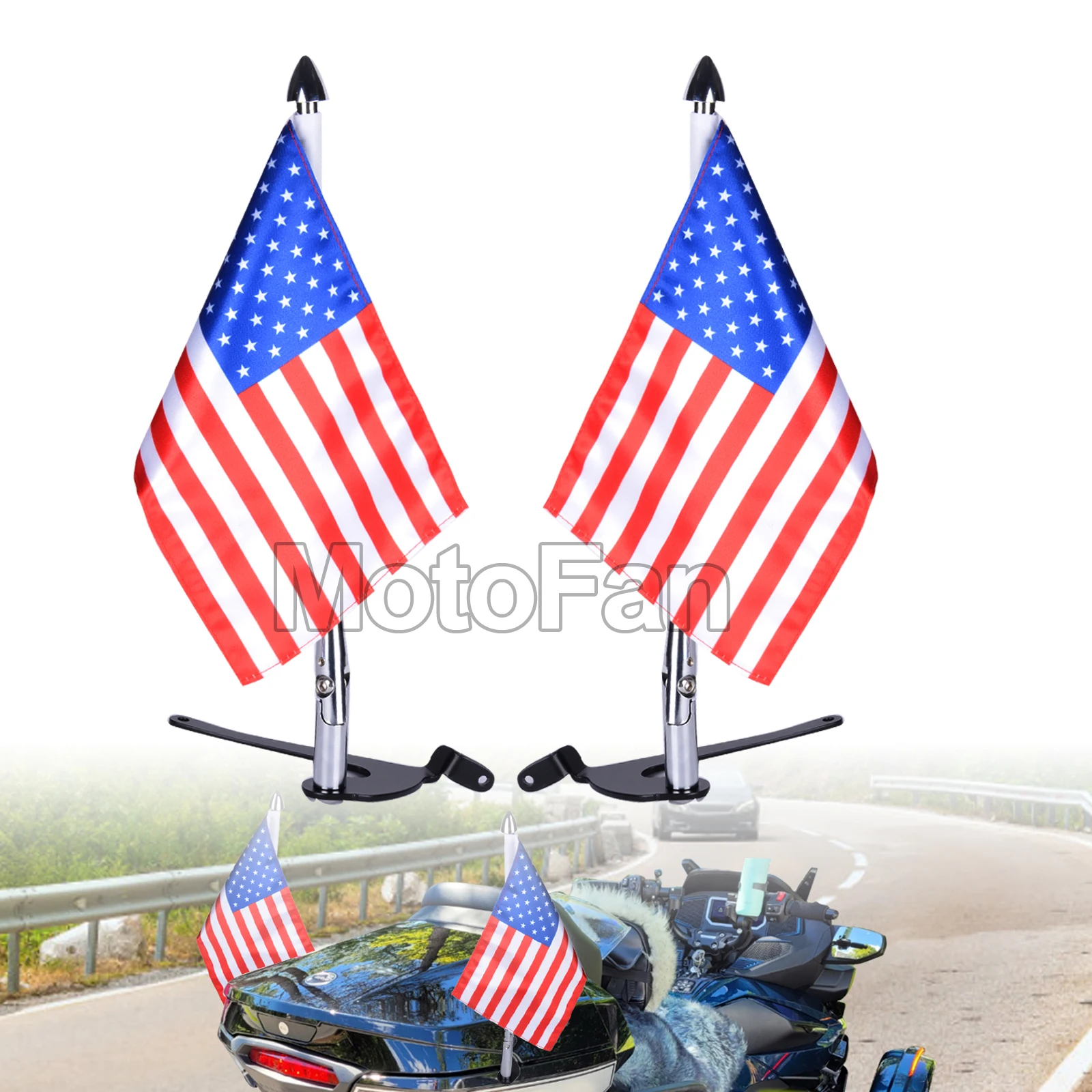 Mutiple Flags High Quality Chrome Plated with Trunk Mounted Folding Flag Pole Kit for Can AM Spyder RT 2020+, F3 LTD 2017