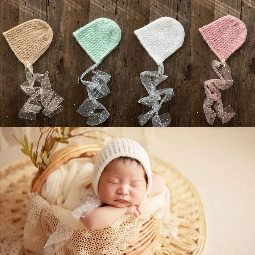 2023newborn lovely pattern handknit bonnet for baby photography props,mohair cap for newborn photo shoot