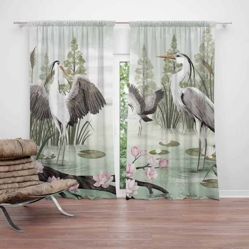 Lake Life Nursery Curtains Birds Kids Bedroom Curtains Black Out Nursery Decor Baby Room Bedroom Living Room Curtains