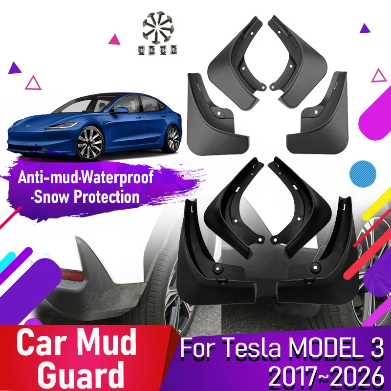 

Car Mud Fender For Tesla Model 3 2017~2026 Dustproof Mudguards Front Rear Wheel Flare Door Guards Exterior Part Auto Accessories