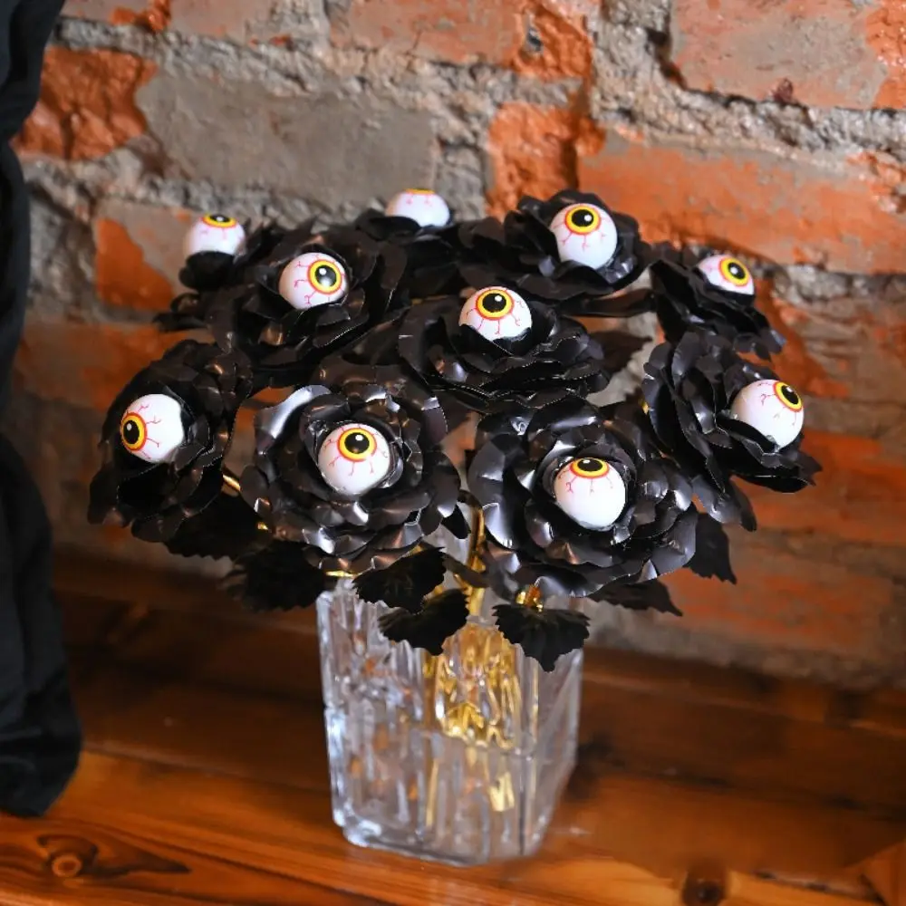 

10Pcs Artificial Flowers Halloween Home Decoration Eyeball Rose Design Black Flower DIY Craft Handmade Flower Room Decor