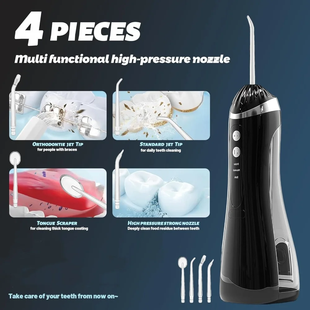 Electric Oral Irrigator 3 Cleaning Modes USB Rechargeable Waterproof IP65 Oral Irrigator 4 Nozzles Portable Dental Irrigators