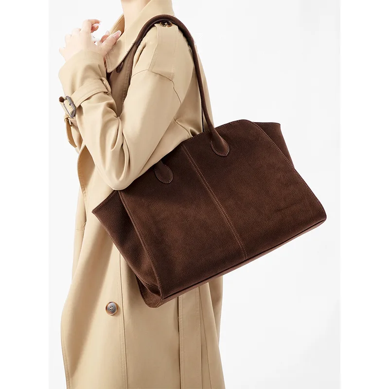 

Suede Women's Bag Tote Bag High Quality Genuine Leather Large Capacity Shoulder Bags Handbag Soft Cowhide Casual Bag