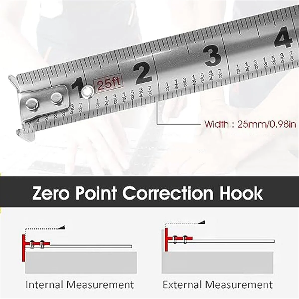 

QA08I 2Pcs 7.5M/25FT Stainless Steel Anti-Corrosion Retractable Metric Ruler,Wear-Resistant Measure Double-Sided Scale
