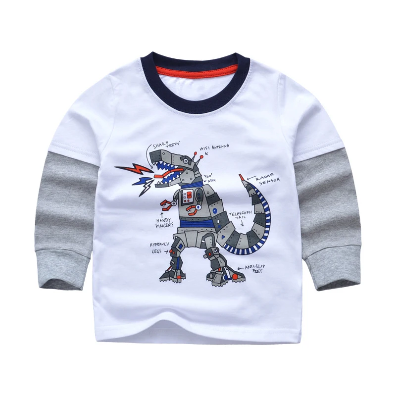 Little maven 2023 Baby Kids Tops Autumn Casual Clothes Cotton T-shirt Long Sleeves Animal Dinosaur Boys Long Sleeve T Shirts